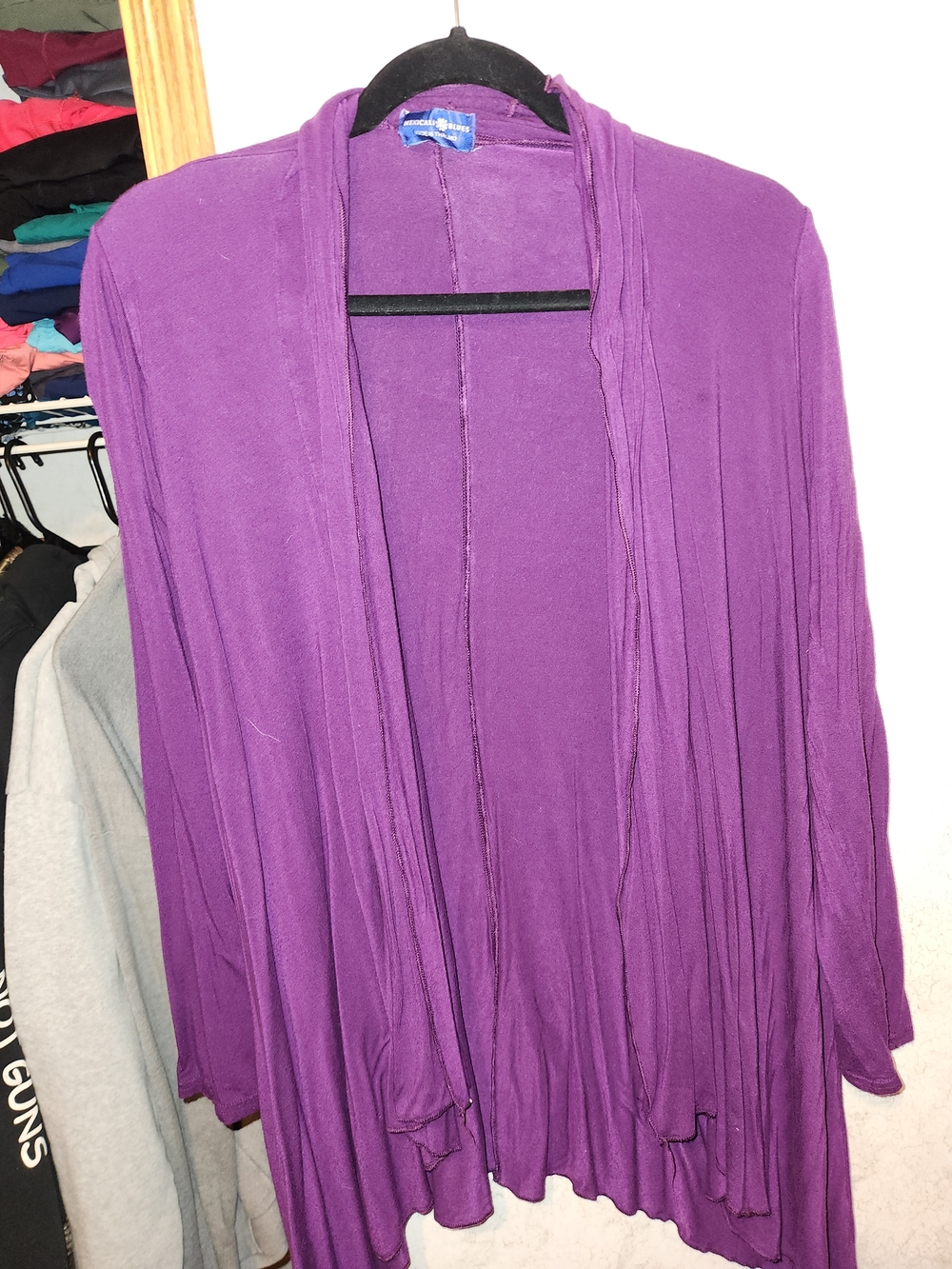 Purple Open-Front Draped Cardigan
